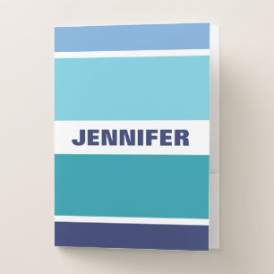 Cool Blue And White Striped Pocket Folder