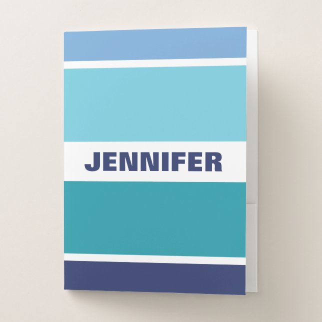 Cool Blue And White Striped Pocket Folder (Front)