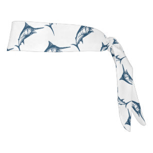 Cool Blue and White Swordfish Pattern Tie Headband