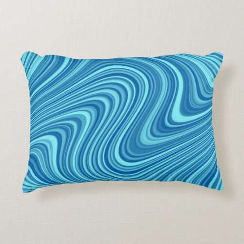 Cool BlueAquaTurquoise Curvy Lined Abstract Decorative Pillow