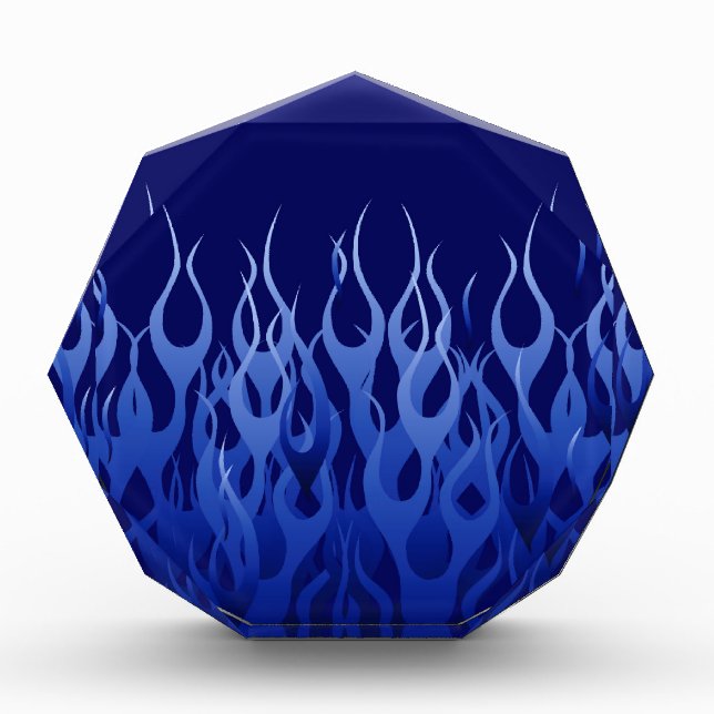 Cool Blue Automotive Racing Flames Acrylic Award (Front)