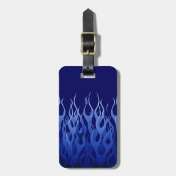 Cool Blue Automotive Racing Flames Luggage Tag