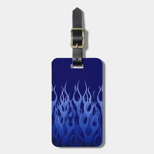 Cool Blue Automotive Racing Flames Luggage Tag (Front Vertical)