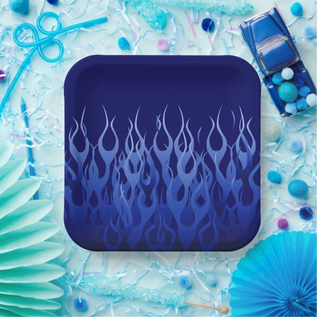Cool Blue Automotive Racing Flames Paper Plates (Party)