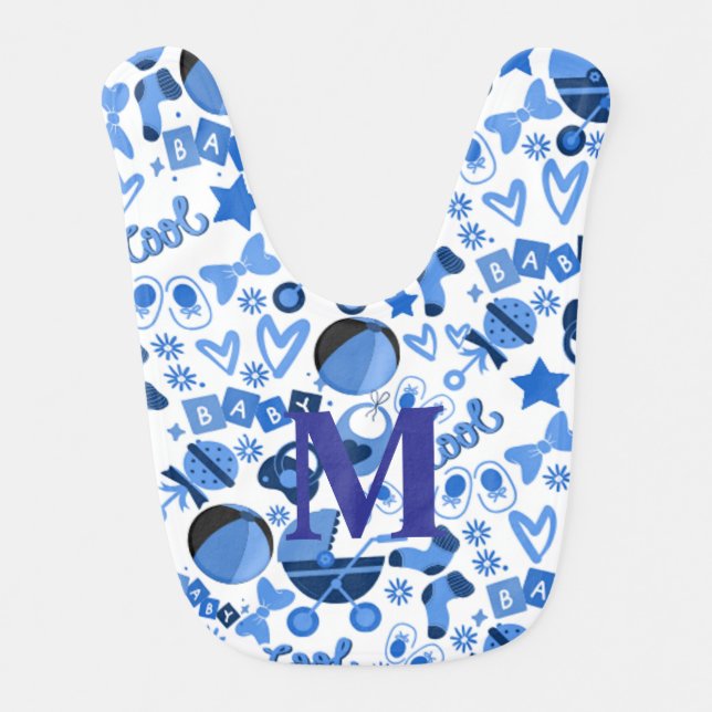 cool blue Baby boy Nursery Pattern personalized Bib (Front)