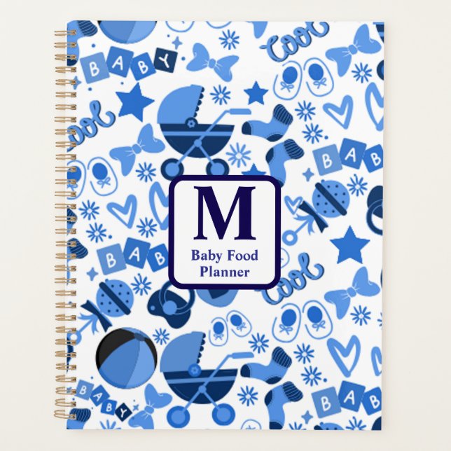 cool blue Baby boy Nursery Pattern personalized Planner (Front)