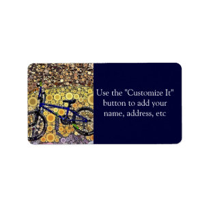 Cool Blue Bike Concentric Circle Mosaic Pattern Label