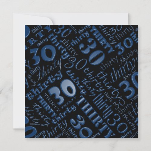 Cool Blue &amp; Black 30th Birthday Party Invitation