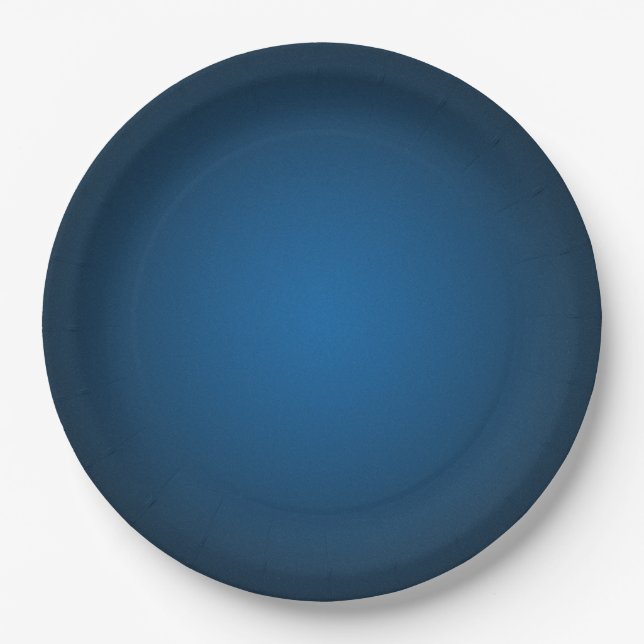 Cool Blue-Black Grainy Vignette Paper Plates (Front)