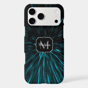 Cool Blue black Hypergalaxy Abstract Line Monogram iPhone 17 Pro Max Case