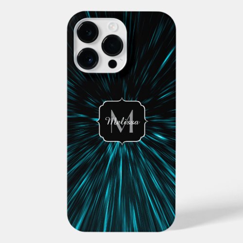 Cool Blue black Hypergalaxy Abstract Line Monogram iPhone 14 Pro Max Case