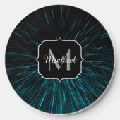Cool Blue black Hypergalaxy Abstract Line Monogram Wireless Charger (Front)