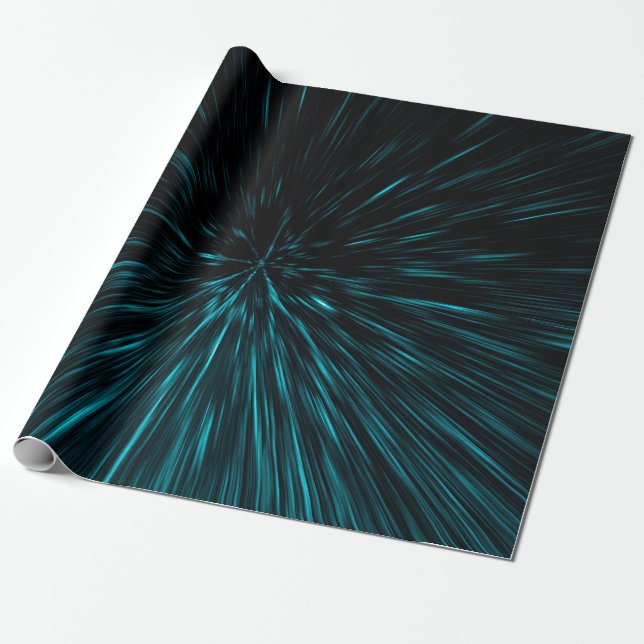 Cool Blue black Hypergalaxy Abstract Lines Wrapping Paper (Unrolled)