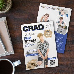 Cool Blue & Black Photos Magazine Cover Graduation Announcement