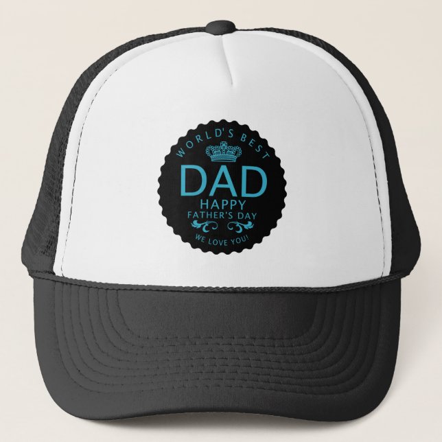Cool Blue & Black World's Best Dad Father's Day Trucker Hat (Front)