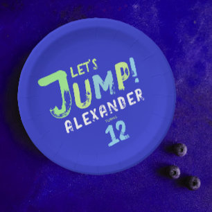 Cool Blue Boy Trampoline Jump Kid Bounce Party Paper Plates