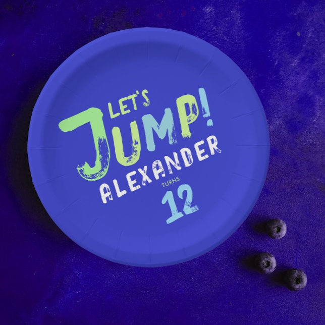 Cool Blue Boy Trampoline Jump Kid Bounce Party Paper Plates (Creator Uploaded)