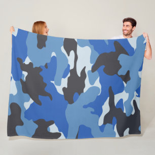 Cool Blue Camo Military Custom Fleece Blankets