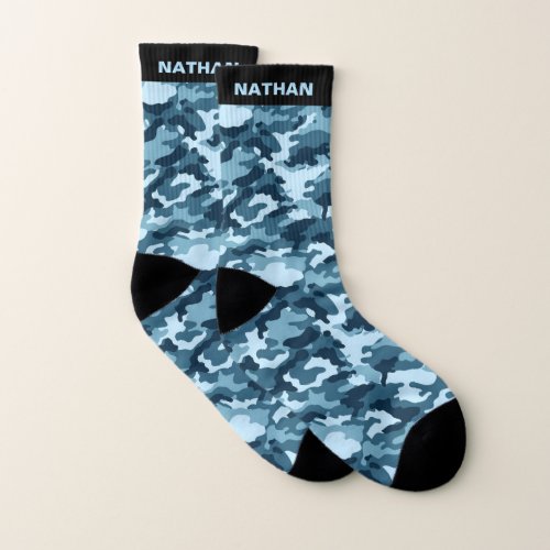 Cool Blue Camouflage Personalized Name Socks