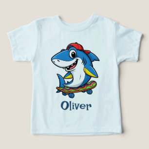 Cool Blue Cartoon Shark on Skateboard Toddler T-shirt
