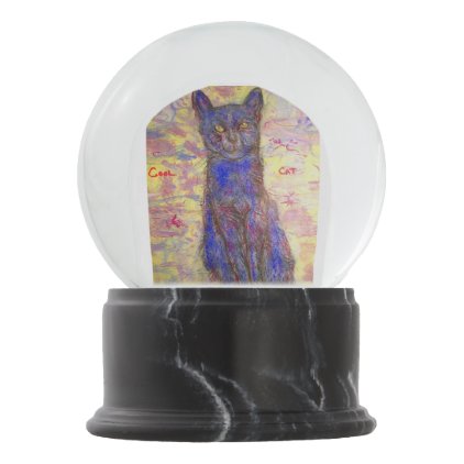 cool blue cat snow globe