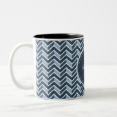 Cool Blue Chevron Pattern Monogram Two-Tone Coffee Mug (Left)
