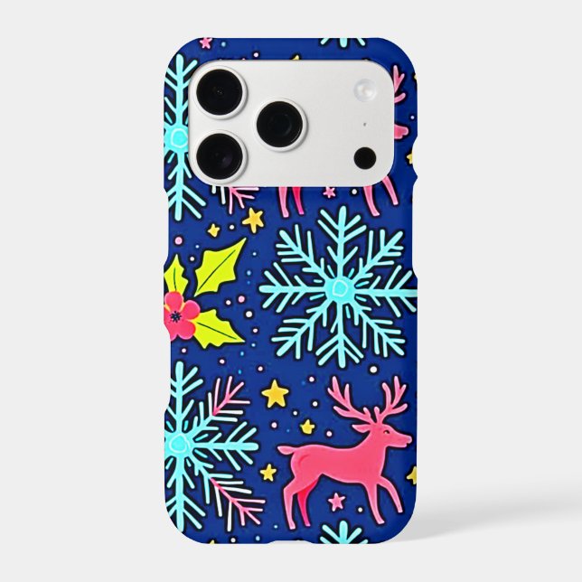 Cool Blue Christmas Reindeer Pattern Design Iphone Case (Back)