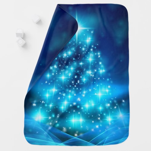 Cool Blue Christmas Tree with Sparkling Lights Baby Blanket