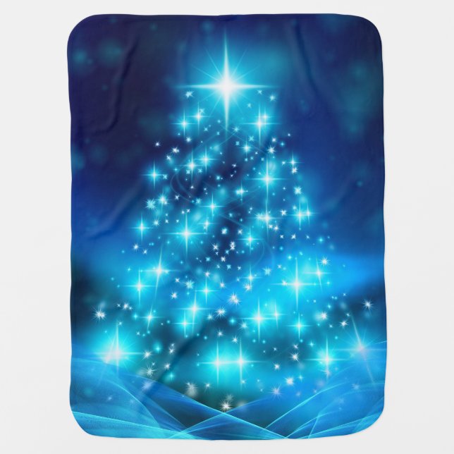 Cool Blue Christmas Tree with Sparkling Lights Baby Blanket (Front)