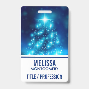Cool Blue Christmas Tree with Sparkling Lights Badge