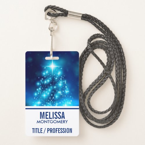 Cool Blue Christmas Tree with Sparkling Lights Badge