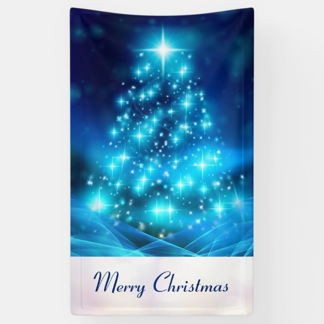 Cool Blue Christmas Tree with Sparkling Lights Banner (Vertical)