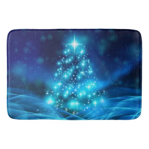 Cool Blue Christmas Tree with Sparkling Lights Bath Mat