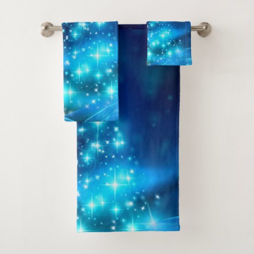 Cool Blue Christmas Tree with Sparkling Lights Bath Towel Set