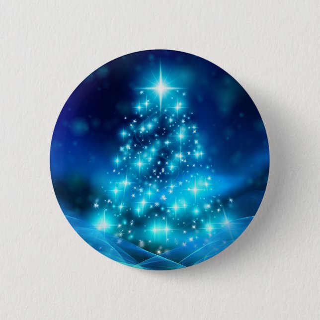 Cool Blue Christmas Tree with Sparkling Lights Button (Front)