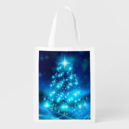 Cool Blue Christmas Tree with Sparkling Lights Grocery Bag