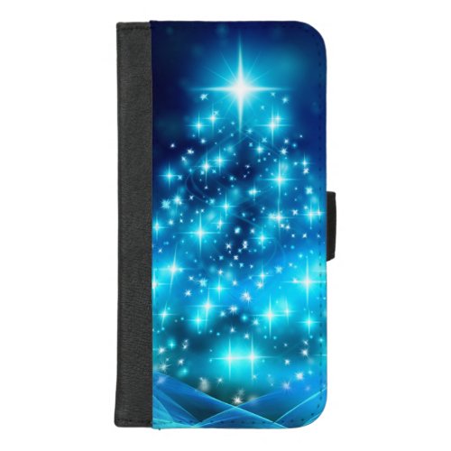 Cool Blue Christmas Tree with Sparkling Lights iPhone 87 Plus Wallet Case