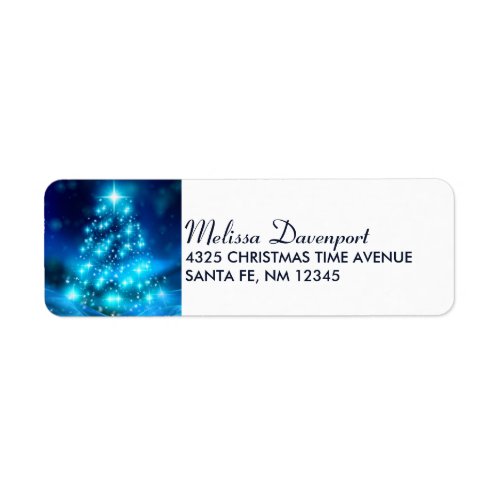 Cool Blue Christmas Tree with Sparkling Lights Label
