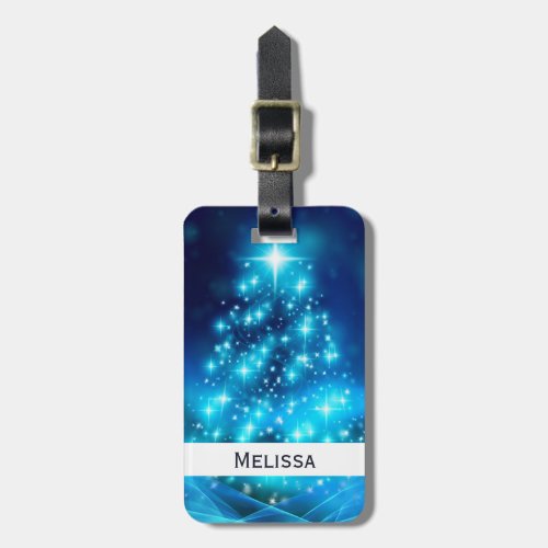Cool Blue Christmas Tree with Sparkling Lights Luggage Tag