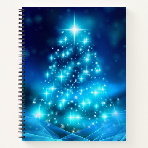 Cool Blue Christmas Tree with Sparkling Lights Notebook