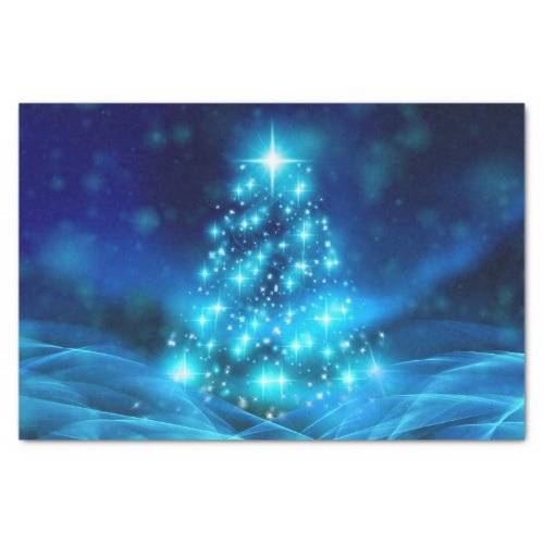 Cool Blue Christmas Tree with Sparkling Lights Tissue Paper