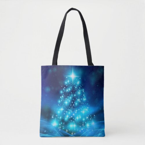 Cool Blue Christmas Tree with Sparkling Lights Tote Bag