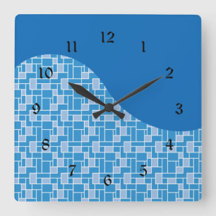 Cool Blue Colorful Tile Wave Pattern Gifts Square Wall Clock
