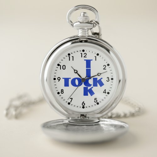 Cool Blue Crossword Tick Tock Typography Pocket Watch