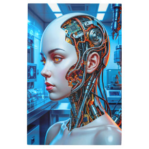 Cool Blue Cyberpunk Android Gaming Room Metal Print