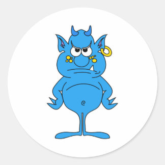 cool blue devil with an attitude classic round sticker