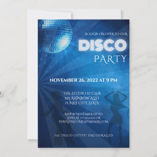 Cool Blue Disco Ball Party Invitation