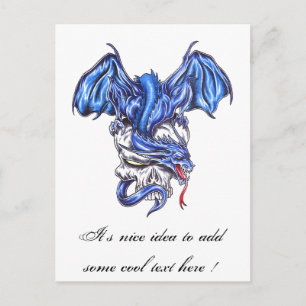 Cool Blue Dragon on Skull tattoo postcard
