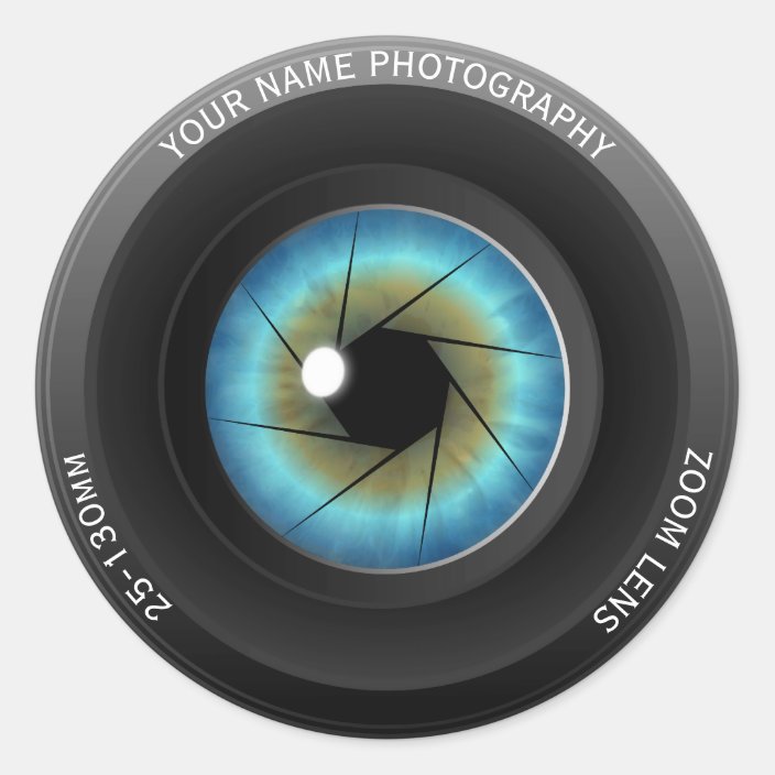 Cool Blue Eye Camera Lens Custom Name Photographer Classic Round Sticker Zazzle Com