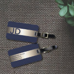 Cool Blue Faux Metal Stripe Bold Monogram Luggage Tag<br><div class="desc">Elegant customizable blue luggage tag with FAUX metal stripe and your bold monogram.</div>